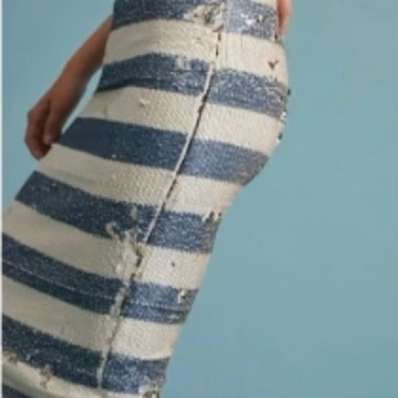 Anthropologie Sequin Blue White Stripe w/Gold Essentiel Antwerp pencil skirt S - Picture 3 of 6